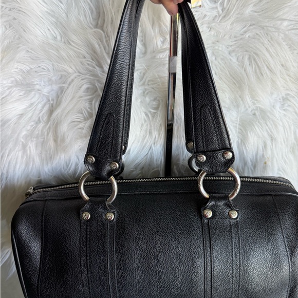 MCM Black Leather Barrel Satchel with Gold Accent Plate - Picture 9 of 12